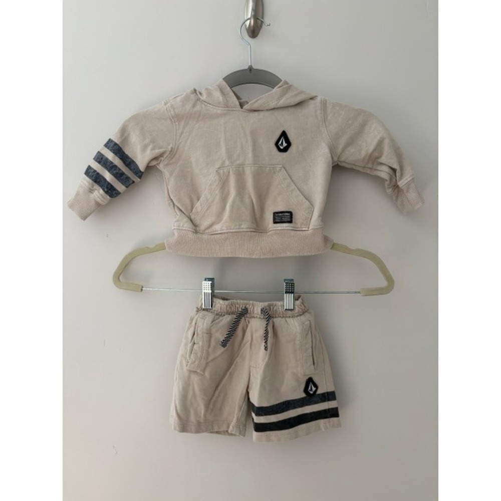 Volcom Kids 12M Tan Hoodie and Shorts Matching Set Skater Surf Style